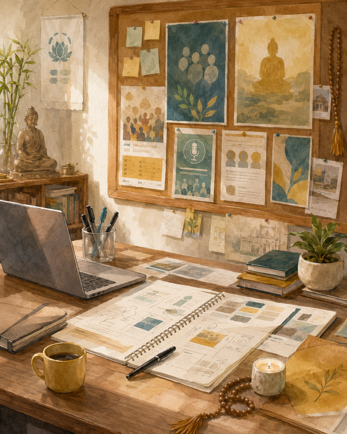 Warm creative studio workspace